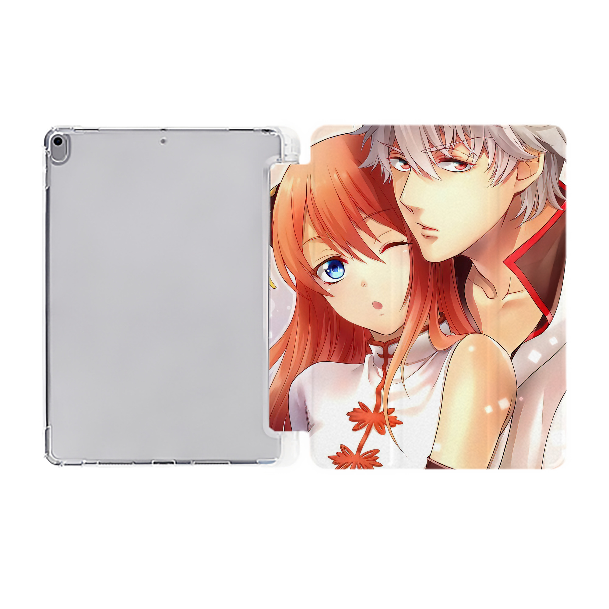 ぎんたま 坂田銀時（さかたぎんとき） 神楽 志村新八（しむら しんぱち） GINTAMA Sakata Gintoki Kagura Shimura Shinpachi IPad ケース ペン収納付き 三つ折りスタンド PUレザー×シリコン 対応機種9.5/10.5/10.9インチ